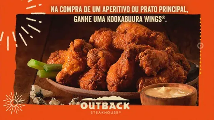 [M. Surpreenda] Ganhe 1 Outback Kookaburra Wings na compra de um prato principal ou aperitivo