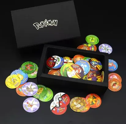 Kit com 160 Tazos clássicos do Pokémon - Normal ou 3D/Holográficos + Caixa personalizada