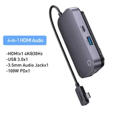 Hub USB C Tipo C 3.0 4 in 1 com HDMI 4K Áudio 100W PD 