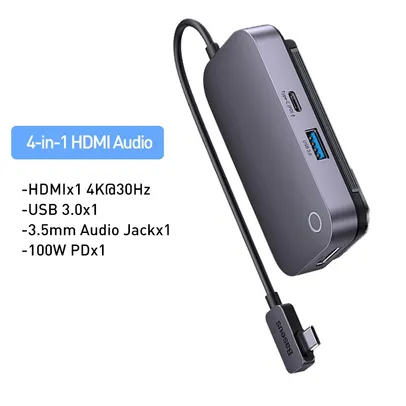 Hub USB C Tipo C 3.0 4 in 1 com HDMI 4K Áudio 100W PD 