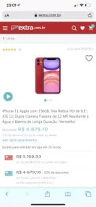 iPhone 11 256GB Vermelho | R$4.679