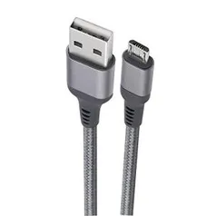 [PRIME ] Cabo Micro USB, Geonav, Nylon Trançado, 1M, Cinza Espacial | R$12