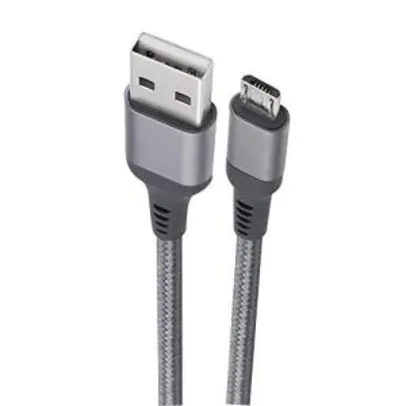 [PRIME ] Cabo Micro USB, Geonav, Nylon Trançado, 1M, Cinza Espacial | R$12