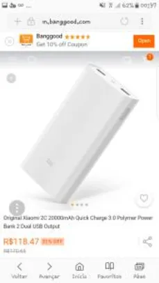 Original Xiaomi 2C 20000mAh Quick Charge 3.0 Polymer Power Bank 2 Dual USB Output - R$108,24
