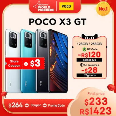 Smartphone POCO X3 GT com suporte a 5G , NFC, tela de 120Hz