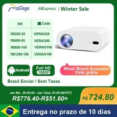 [Armazém BR / Moedas] Projetor PG510W 1920x1080p nativo, roda 4K, com WiFi, Android e Espelhamento de Tela