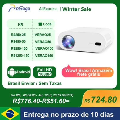 [Armazém BR / Moedas] Projetor PG510W 1920x1080p nativo, roda 4K, com WiFi, Android e Espelhamento de Tela