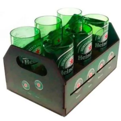 Engradado Com 6 Copos De Vidro Heineken Retrô R$52