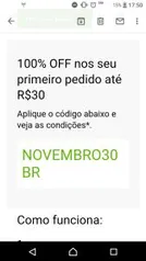 R$30 OFF no Primeiro Pedido na UberEats