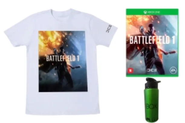 Kit - Battlefield 1 + Camiseta + Squeeze de Metal Xbox FRETE GRÁTIS R$159,90