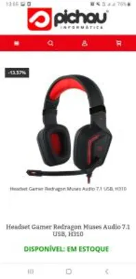 Headset Gamer Redragon Muses Audio 7.1 USB, H310 | R$ 160