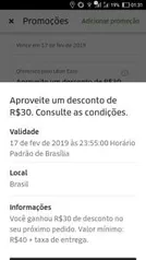 R$ 30 OFF em pedidos acima de R$ 40 no Uber Eats (usuários selecionados)