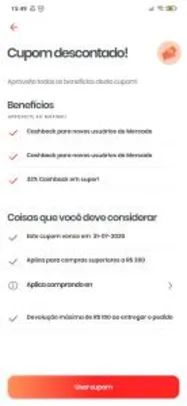 33% de Cashback no Rappi - Min 300 reais - 1° Compra