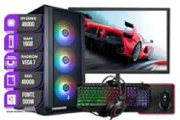 PC Gamer Completo Mancer, AMD Ryzen 5 4600G, Vega 7, 16GB DDR4, SSD 480GB, Fonte 500W 80 Plus + WI-FI