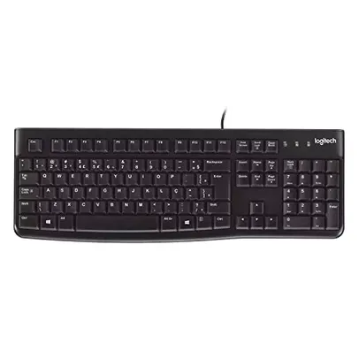 Teclado com fio USB Logitech K120, Resistente à Respingos, Barra de Espaço Curva, Compatível com PC e Notebook, Layout ABNT2