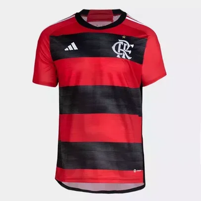 Camisa Flamengo I 23/24 s/n° Torcedor Adidas Masculina - Vermelho+Preto