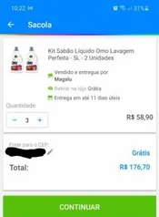 ( 3 KITS) Sabão Líquido Omo Lavagem Perfeita - 5L - 2 Unidades | R$ 177