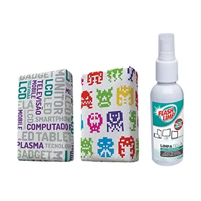 Flash Limp - Kit c/ 2 Esponjas Microfibra e 1 Limpa Telas Spray 120ml  