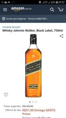 Whisky Johnnie Walker, Black Label, 750ml R$ 92