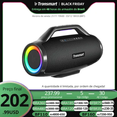 [No Brasil] Caixa de Som Tronsmart Bang Max 130W bluetooth com 3 Way Sistema de Som, Sync Up 100 + alto-falantes, Controle APP, Guitarra/Entrada Mic