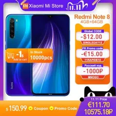 Smartphone Xiaomi Redmi Note 8 4GB RAM + 64GB | R$ 841