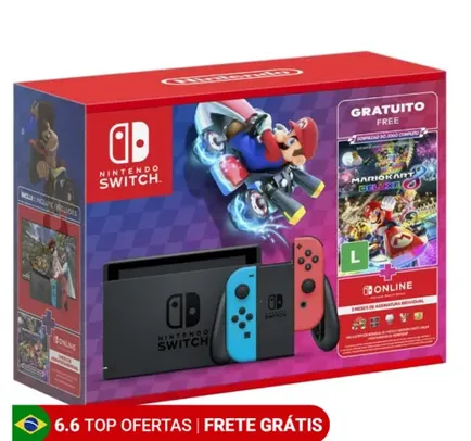 Console Nintendo Switch 32GB + Mario Kart 8 Deluxe - Vermelho/Azul