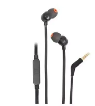 Fone de Ouvido JBL T110 BLK, Intra Auricular, Com Microfone, Preto