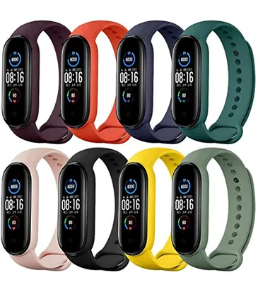 Pulseiras de relógio TwiHill para Mi Band 5/6 2020, silicone de relógio para Xiaomi Smart Band 5 (pacote de 8 + 1 Películas 3D Nano Bordas Pretas)