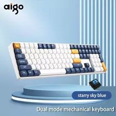 Teclado Mecânico Aigo A108 Gaming, 2.4G, Sem Fio, USB, Tipo C, Com Fio, Interruptor Amarelo, 110 Chaves, Hot Swap, Recarregável