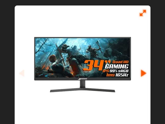 Monitor Gamer SuperFrame Vision Ultra, 34 Pol, UltraWide, 2.5K, Quad HD, IPS, 99% sRGB, HDR, FreeSync, 1ms, 165Hz, HDMI/DP, SFV3415