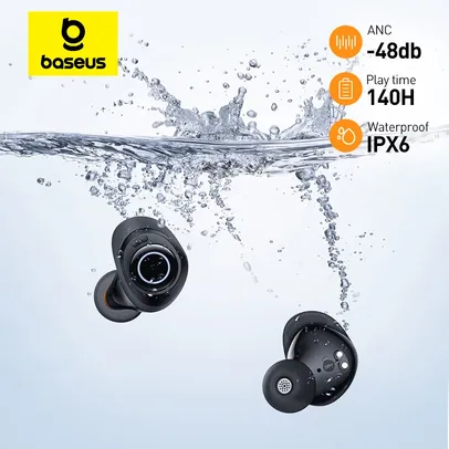 Baseus-Bowie MA10 ANC fone de ouvido sem fio impermeável Sport Earbud, 48dB Cancelamento de ruído, 140h Playtime, Bluetooth 5.3, IPX6