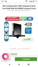 Mini Computador TOB Computers Dual Core RAM 4GB HD 500GB Compact Preto - R$1180