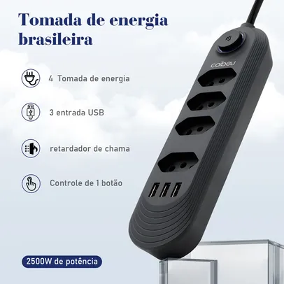 [BR | Moedas] Extensão/Régua Coibeu com 4 Tomadas 10A Com 3 Portas USB 2 Metros 