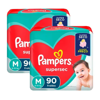 Kit de Fraldas Pampers M Supersec Jumbo 180 Unidades