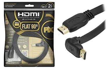 [Prime] Cabo Hdmi 2.0 90 Graus 4K Hdr 19P 2M Pix Flat Gold, Preto