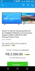 Smart TV LED 40" Samsung Ultra HD 4k UN40NU7100GXZD com Conversor Digital 3 HDMI 2 USB Wi-Fi HDR Premium Smart Tizen - R$2100