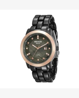 Relógio seculus Feminino Aço Cristais Preto