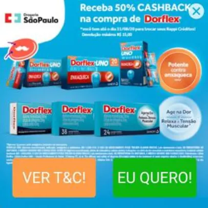 (Rappi + Drogaria São Paulo + Dorflex) 50% de cashback - limitado a 15 reais