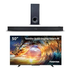 Smart TV QLED 50'' 4K Toshiba + Pulse Soundbar + Subwoofer Wireless 300W