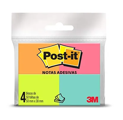 Blocos de Notas Adesivas Post-it Tropical - 4 Blocos de 38 x 50 mm - 50 folhas cada, Multicor | R$6