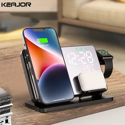 Relogio de mesa com carregamento sem fio para iPhone, Apple Watch e EarPods