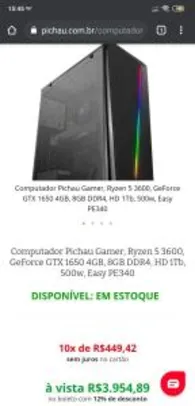 Computador Gamer, Ryzen 5 3600, GeForce GTX 1650 4GB | R$3955