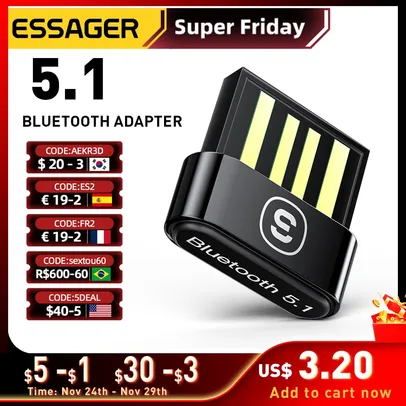 Adaptador Bluetooth 5.1 Essager Dongle Receptor