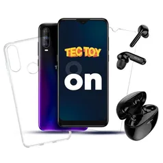 Smartphone Tectoy On, 128GB, RAM 4GB, Octa-Core, Câmera Tripla 48MP, Azul Camaleão, Fone de Ouvido Bluetooth + Película e Capa Protetora - Smartphone 