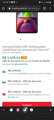 Smartphone galaxy  M51 - R$1.439,10