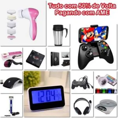 Todos os itens da lista com 50% de volta pagando pelo AME