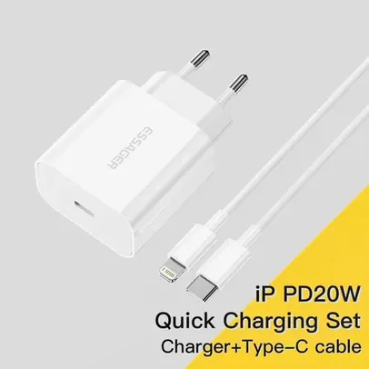 [CONTA NOVA R$8,92] Carregador 20W Essager USB-C para Lightning iPhone