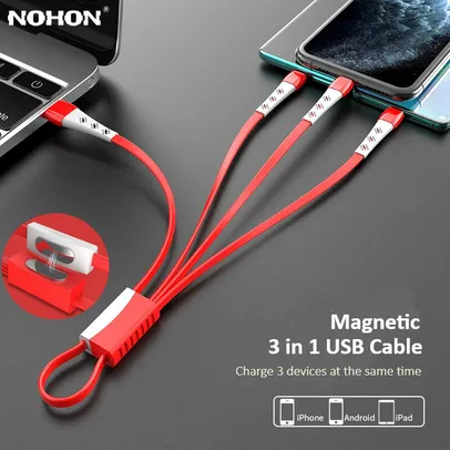 Nohon 3 em 1 micro usb tipo c cabo para iphone 11 samsung xiaomi | R$21