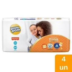 Fralda Descartável Pom Pom Derma Protek Hiper Tamanho XG - 4 Pacotes com 60 Tiras (R$0,98 por tira)