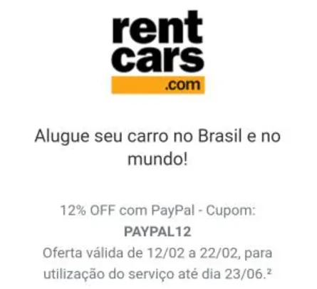 12% OFF com PayPal no aluguel da RentCars !!